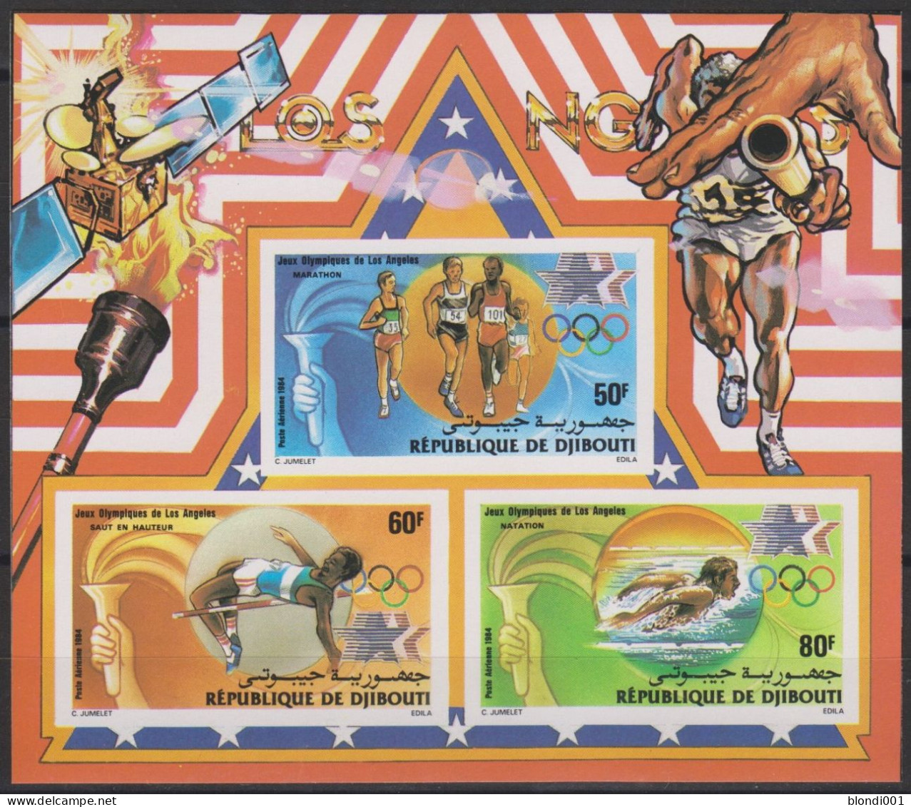 Olympics 1984 - Athletics - SPACE - DJIBOUTI - S/S Imperf. De Luxe MNH - Ete 1984: Los Angeles