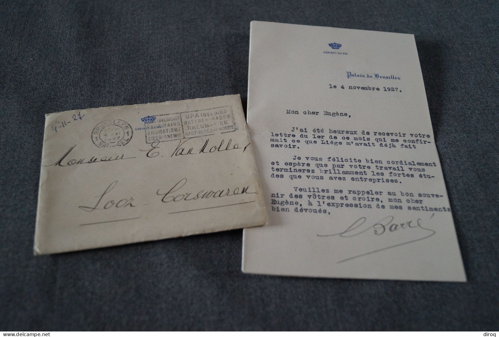 Courrier De 1927,palais Royal,avec Signature,originaux,complet Avec Enveloppe - Koninklijke Families