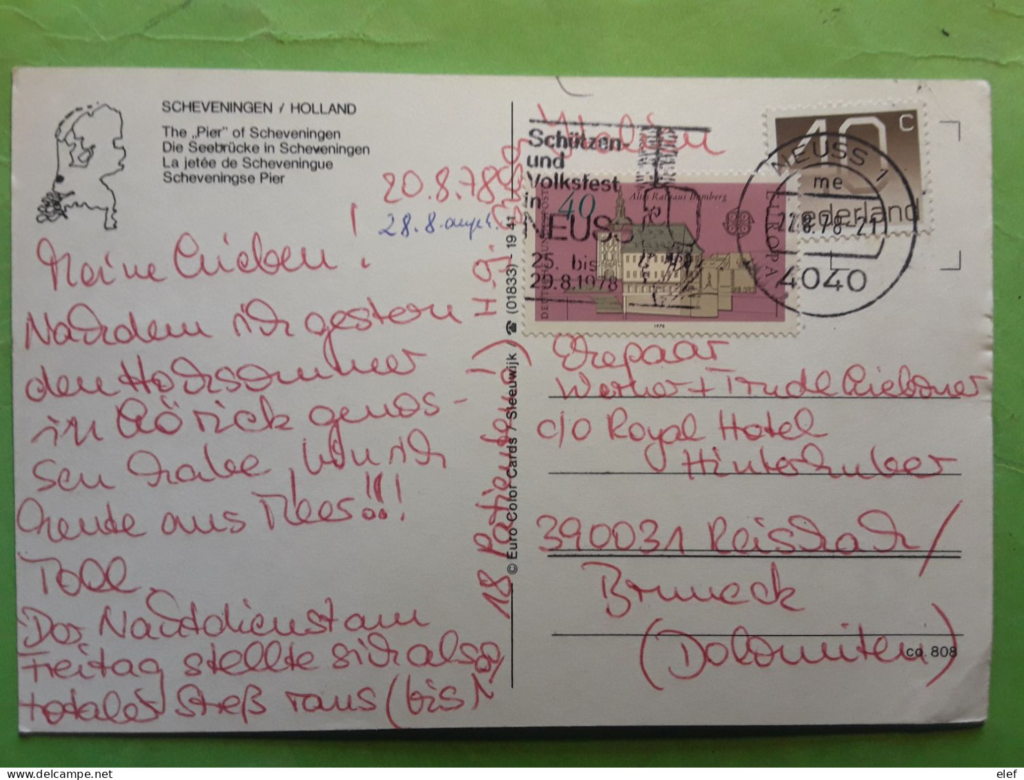 NEDERLAND PAYS BAS NETHERLANDS, Affranchissement Mixte O Neuss DEUTSCHLAND  Sur Carte Pier SCHEVENINGEN, 1978 - Cartas & Documentos