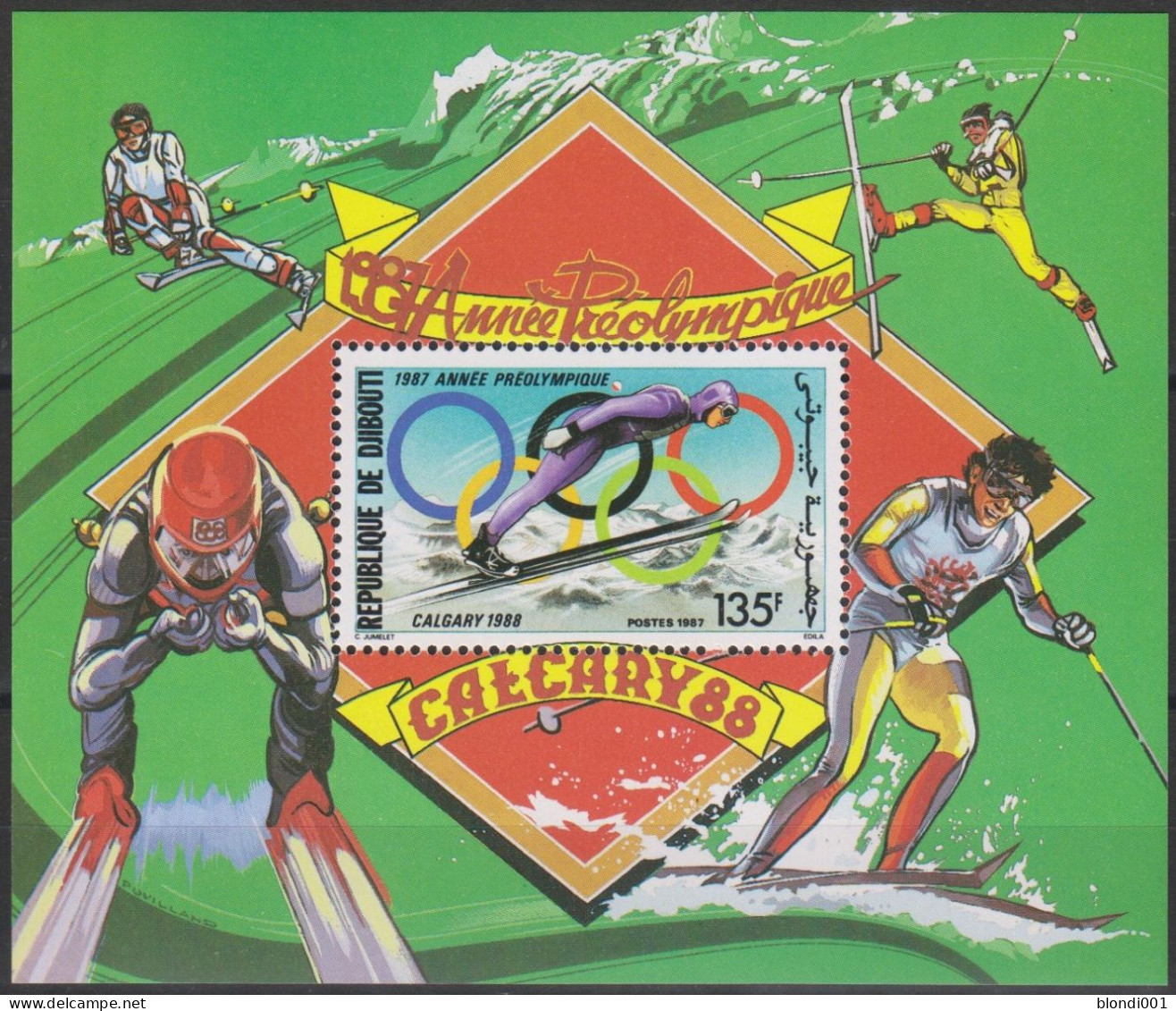 Olympics 1988 - Ski Jump - DJIBOUTI - S/S Perf. De Luxe MNH - Invierno 1988: Calgary