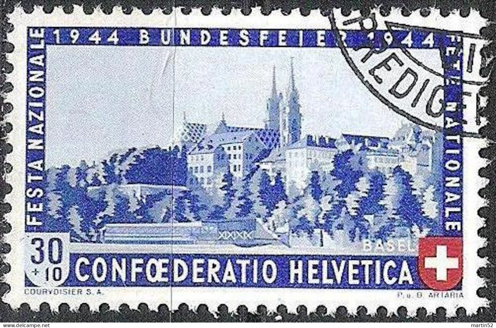 Schweiz Suisse Pro Patria 1944: "Münster Basel" Zu WII 25 Mi 434 Yv 398 Mit Stempel ZÜRICH PREDIGERPLATZ (Zu CHF 30.00) - Gebraucht