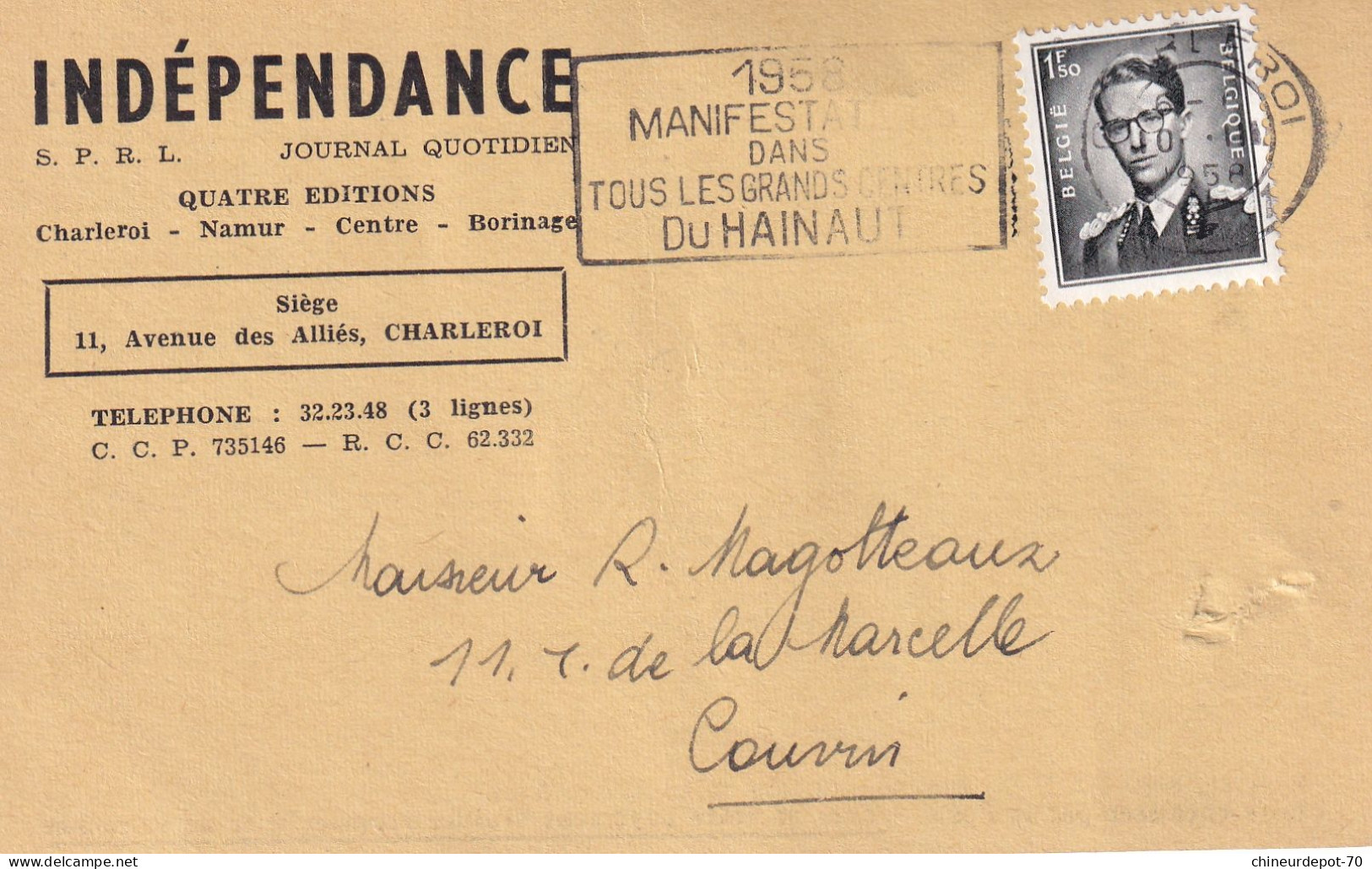 Indépendance S.P.R.L  Journal Quotidien Belgique - Enveloppes