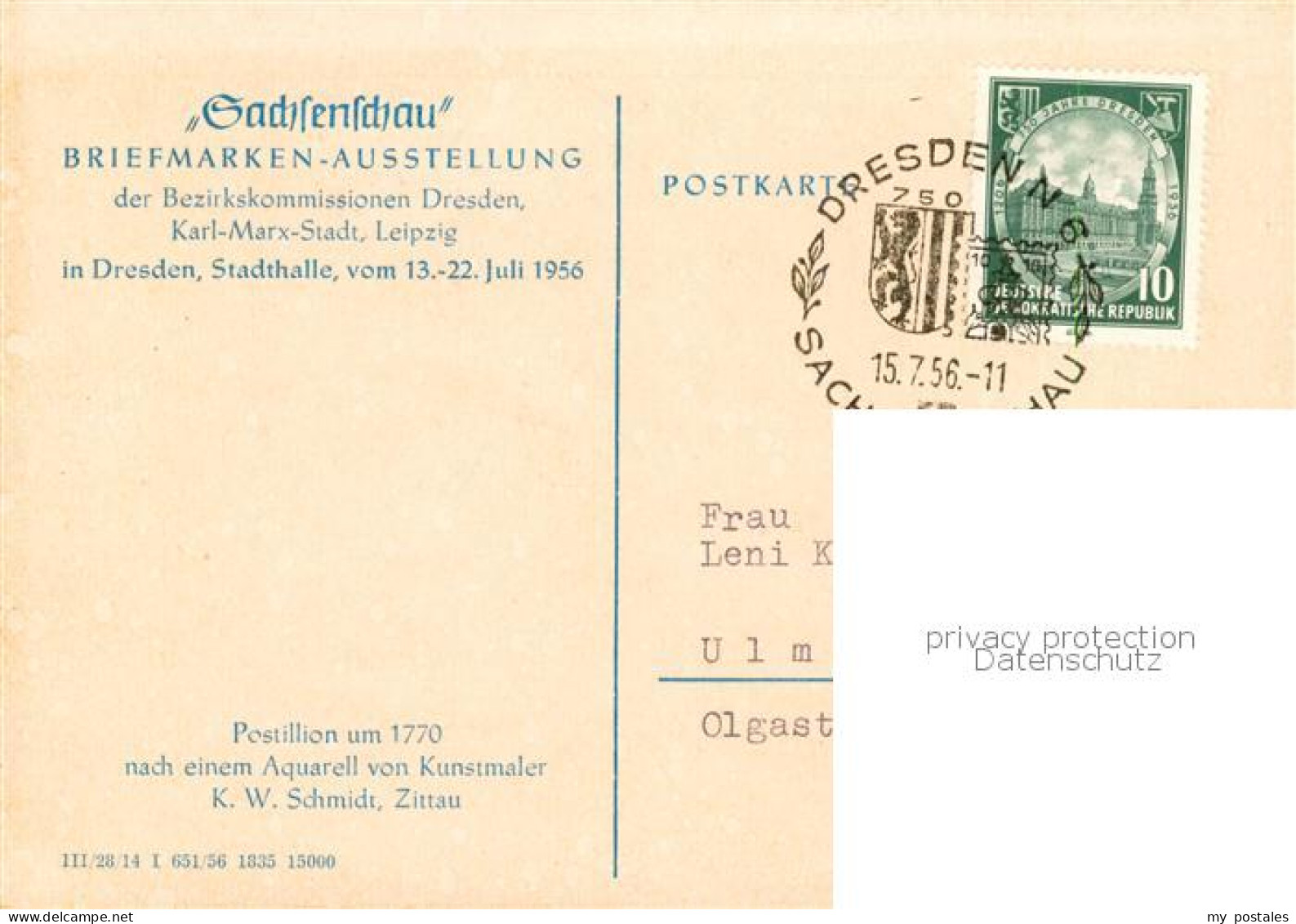 73853442 Dresden Elbe 750 Jahrfeier Sachsenschau Briefmarken-Ausstellung Postill - Dresden