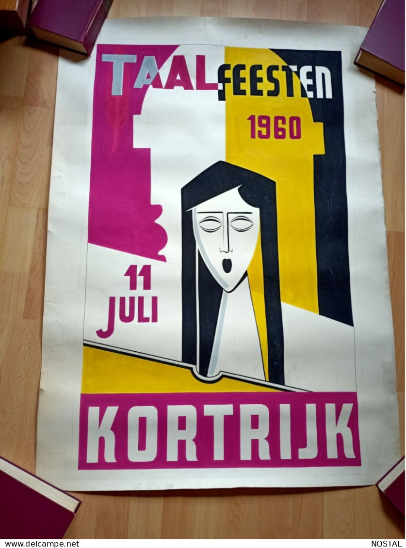 Kortrijk 1960 : 2 Affiches (ontwerpen) Voor De Taalfeesten - Afiches