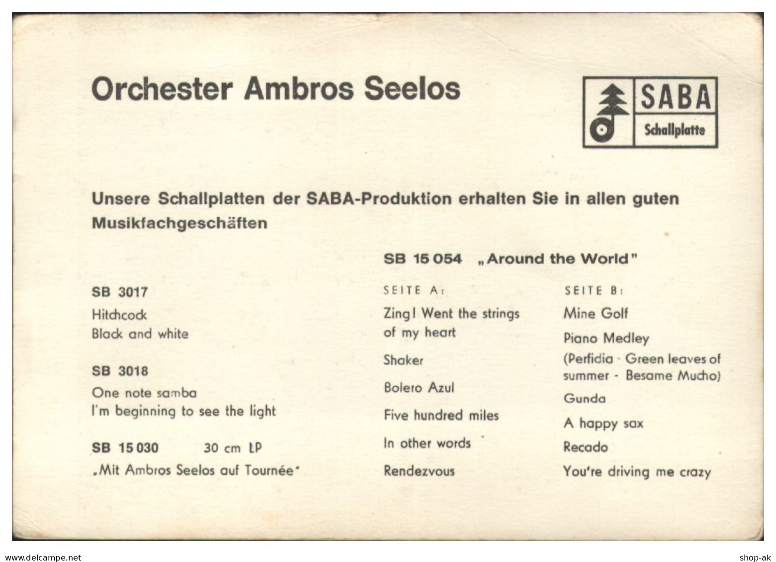 Y28997/ Orchester Ambros Seelos Autogramme Autogrammkarte 60er Jahre - Autogramme