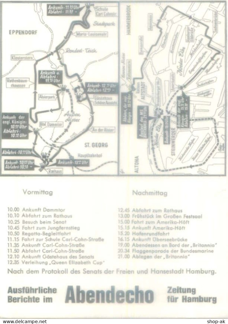 Y7851/ Königin Elisabeth In Hamburg 1965 Rückseite Besuchsplan  - Familias Reales