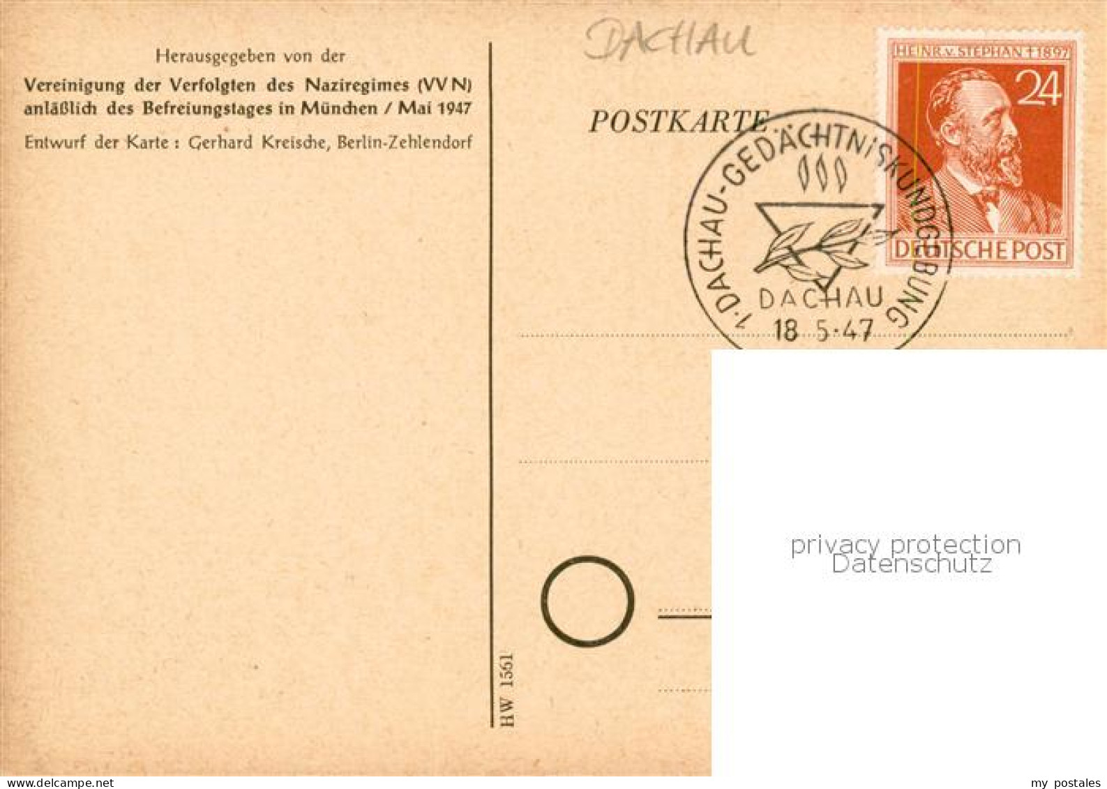 73853402 Dachau Befreiungsfeier Dachau 1947 Kuenstlerkarte Stempel Gedaechtnisku - Dachau