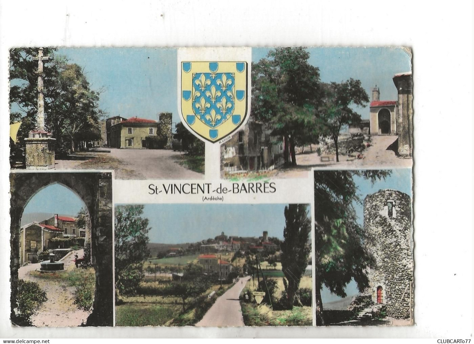 Saint-Vincent-de-Barrès (07) : 5 Vues Avec Blason Dont Route De L'entrée Du Bourg En 1961 (animé) GF. - Autres & Non Classés