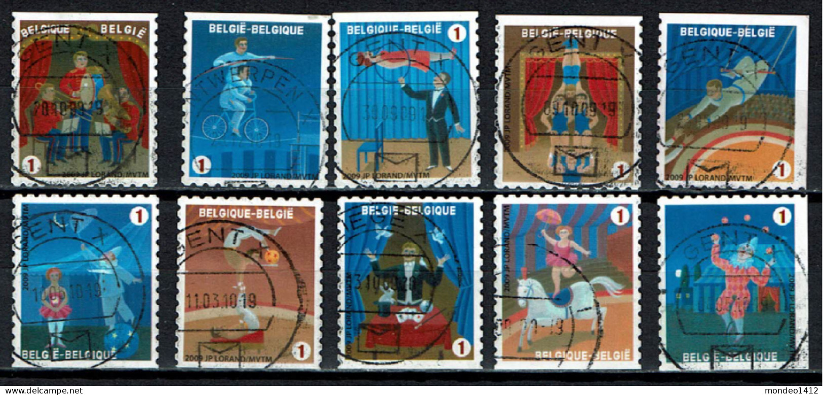 België OBP 3929/3938 - Zegels Uit Boekje B105 - Complete Set Circus Cirque Clown - Used Stamps