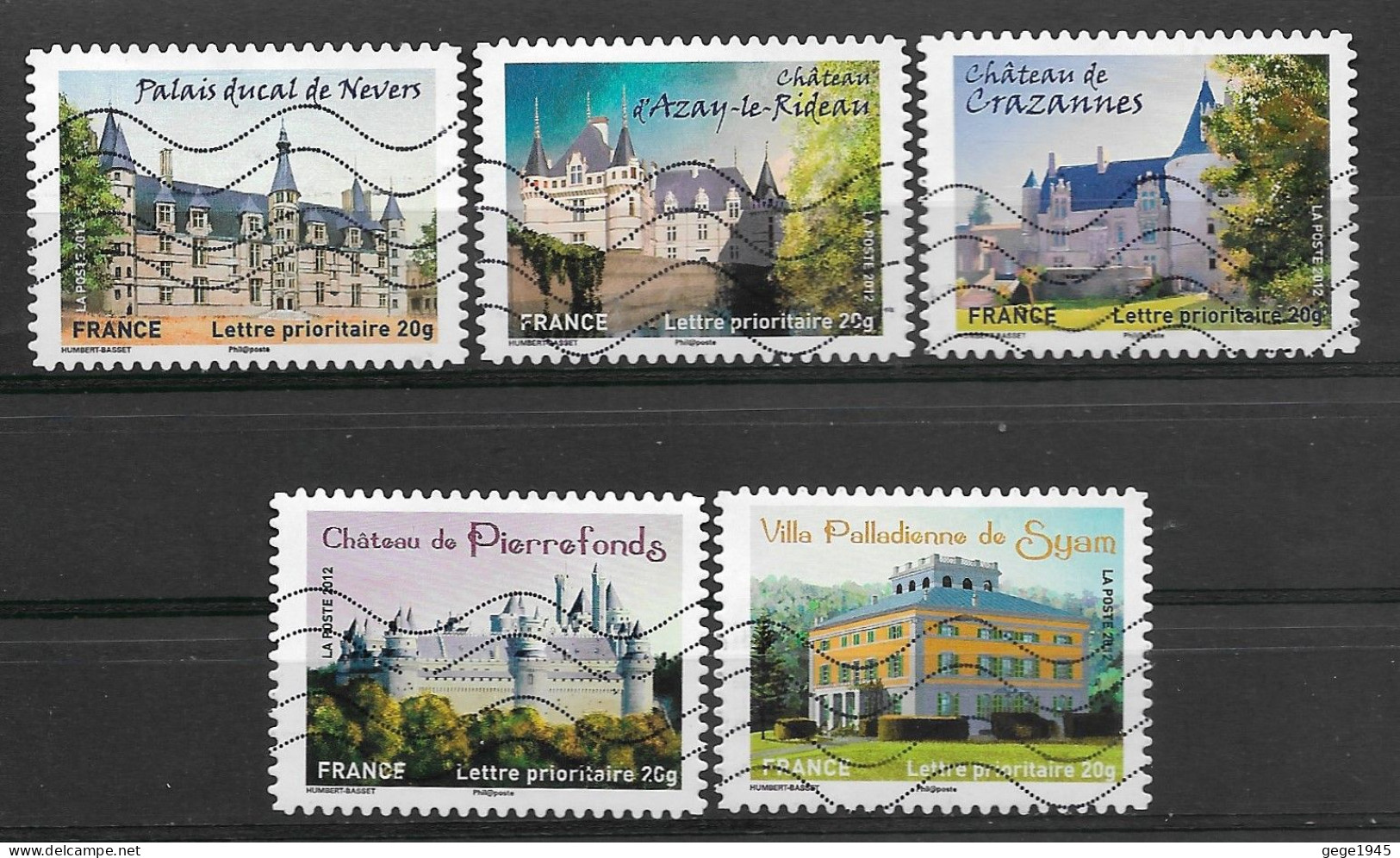 France 2012  Oblitéré Autoadhésif  N°  726 - 727  - 729 - 734 - 735 -  Chateaux Et Demeures Historiques  ( II ) - Used Stamps