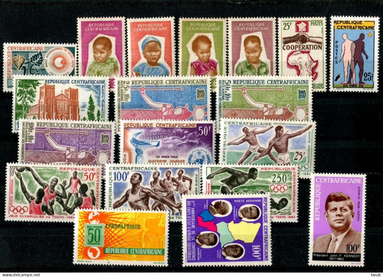 V - REP CENTRAFRICAINE - Année 1964 :  N° Y&T 36 à 42 + PA 17 à 28 -  (19 Timbres  Tous NSC **) - Centrafricaine (République)