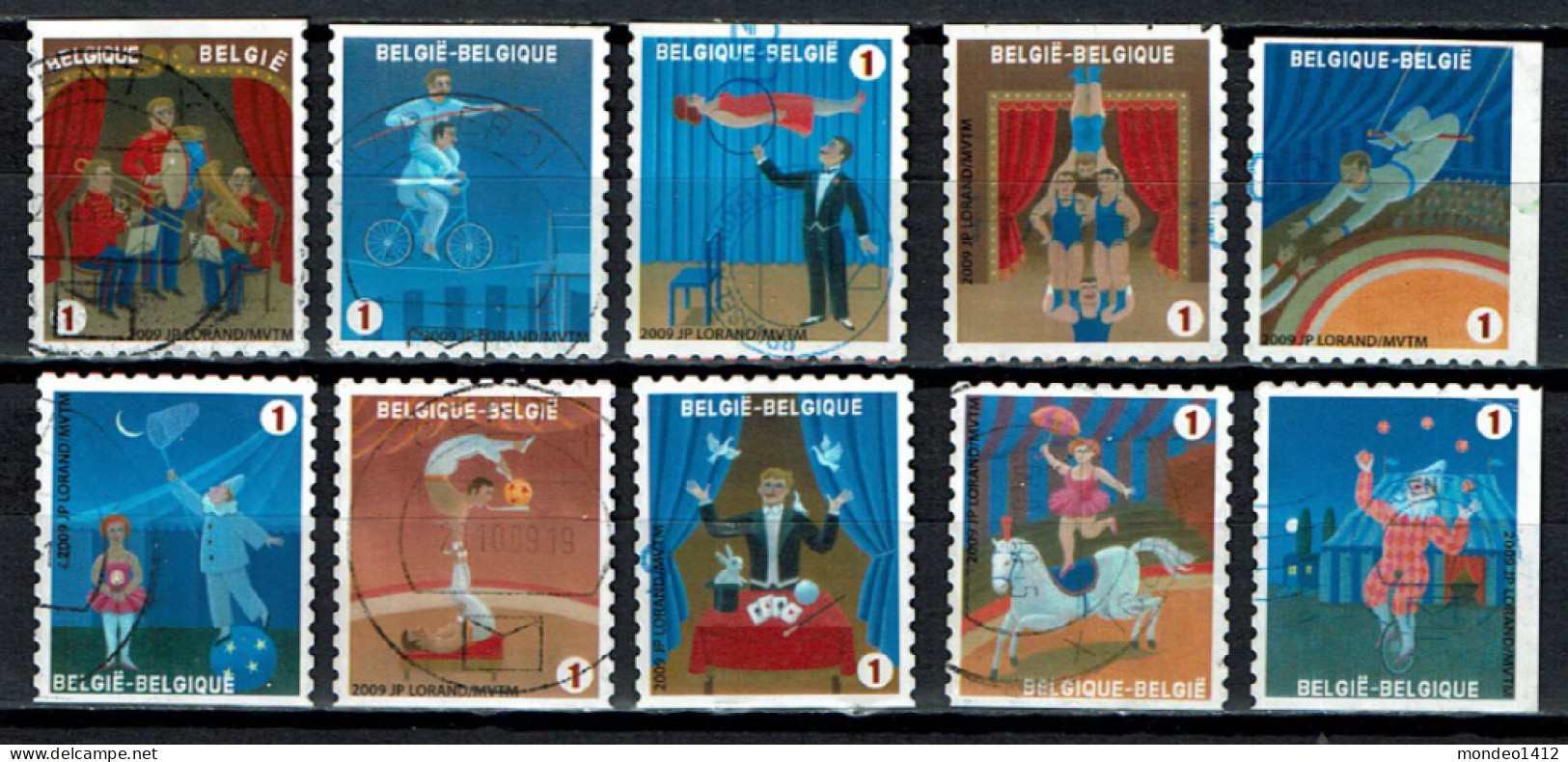 België OBP 3929/3938 - Zegels Uit Boekje B105 - Complete Set Circus Cirque Clown - Oblitérés