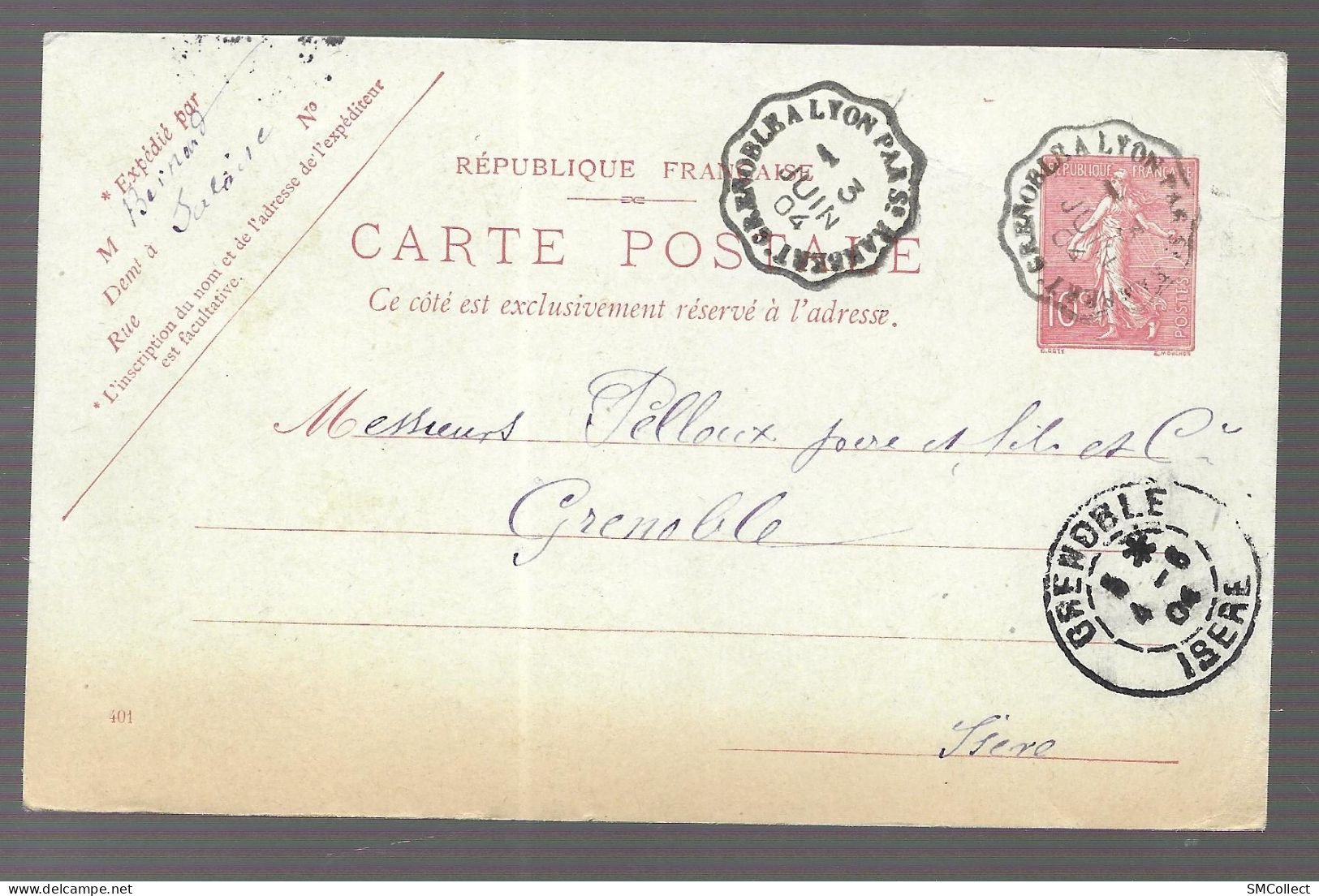 Lot De 2 Entiers Postaux. Cachet Convoyeur Lyon à Grenoble /et/ Grenoble à Lyon - Par Saint Rambert (13557) - Poste Ferroviaire