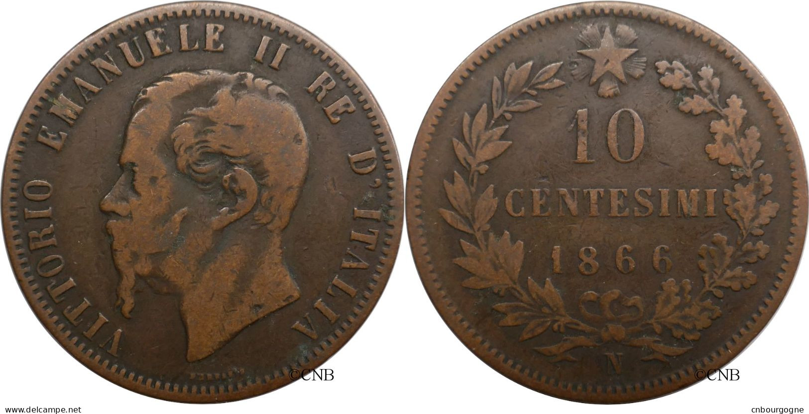 Italie - Royaume - Victor-Emmanuel II - 10 Centesimi 1866 N FAUTÉE Tréflage - TB/VF25 - Mon6261 - 1861-1878 : Vittoro Emanuele II