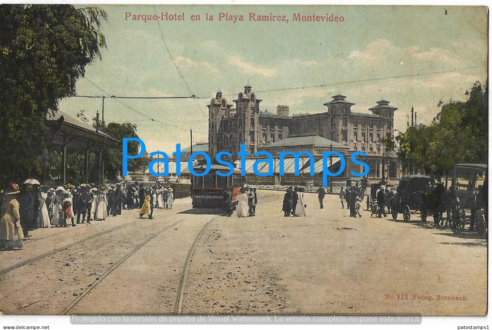 227704 URUGUAY MONTEVIDEO PARQUE HOTEL EN LA PLAYA RAMIREZ & TRANVIA TRAMWAY POSTAL POSTCARD - Uruguay