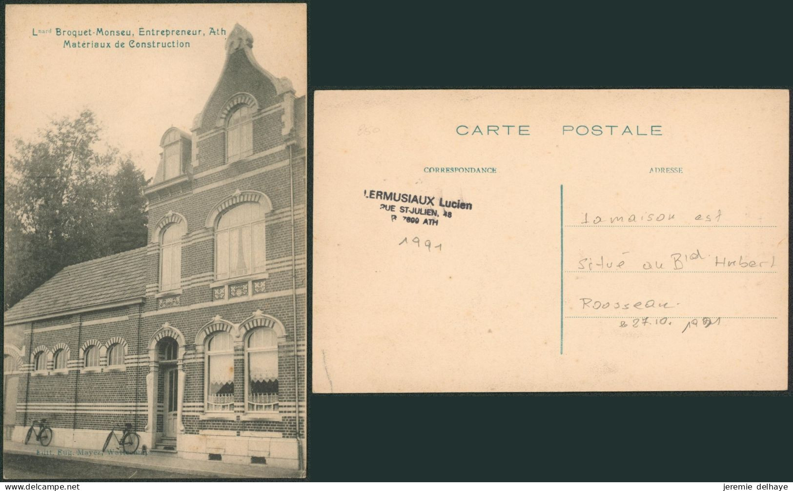 Carte Postale - Ath : L. Broquet-Monseu, Entrepreneur, Matériaux Et Construction - Ath