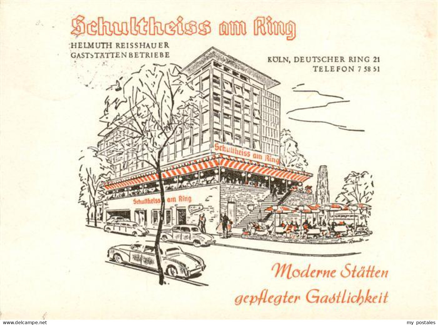 73853109 Koeln  Rhein Gaststaettenbetriebe Schultheiss Am Ring Zeichnung Kuenstl - Koeln