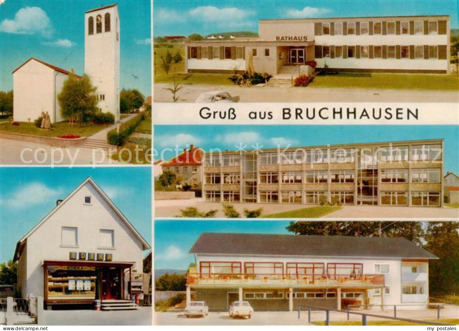 73853082 Bruchhausen Ettlingen Kirche Lebens Feinkost Schildhorn Rathaus Schule  - Ettlingen