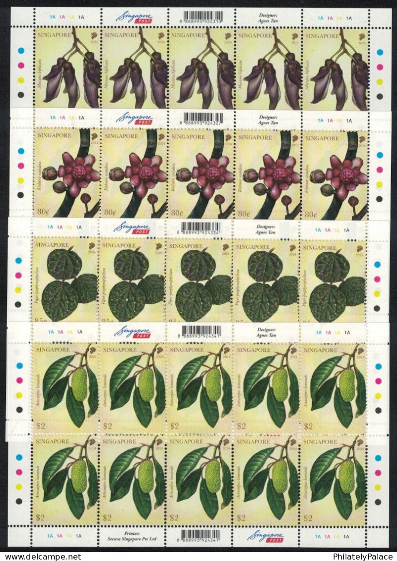 SINGAPORE 2024 ENDANGERED FLORA OF LOWLAND DIPTEROCARP FORESTS, FLOWER 4 X FULL SHEETS MNH (**) - Singapore (1959-...)