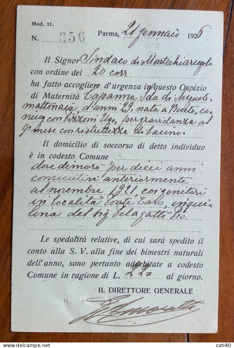 PARMA SUCC.1 Lineare + GULLER 21/1/26 SU L.1 GIUBILEO - CARTOLINA OSPIZI CIVILI DI PARMA  Per FONTEVIVO - Storia Postale