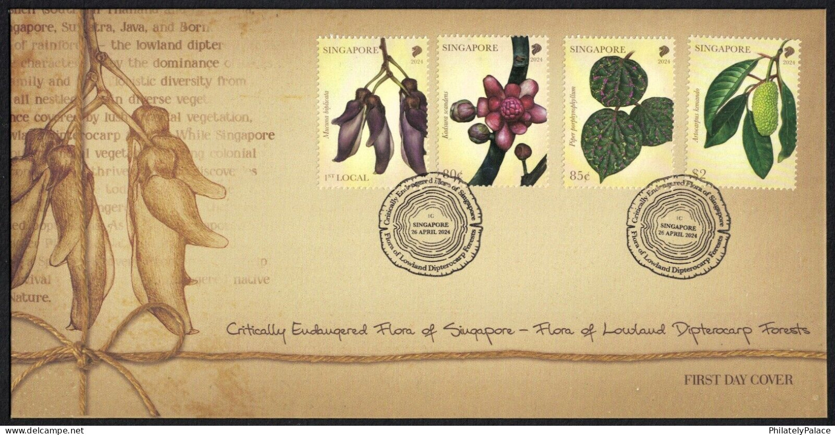 SINGAPORE 2024 ENDANGERED FLORA OF LOWLAND DIPTEROCARP FORESTS, FLOWER, FDC, COVER (**) - Singapur (1959-...)