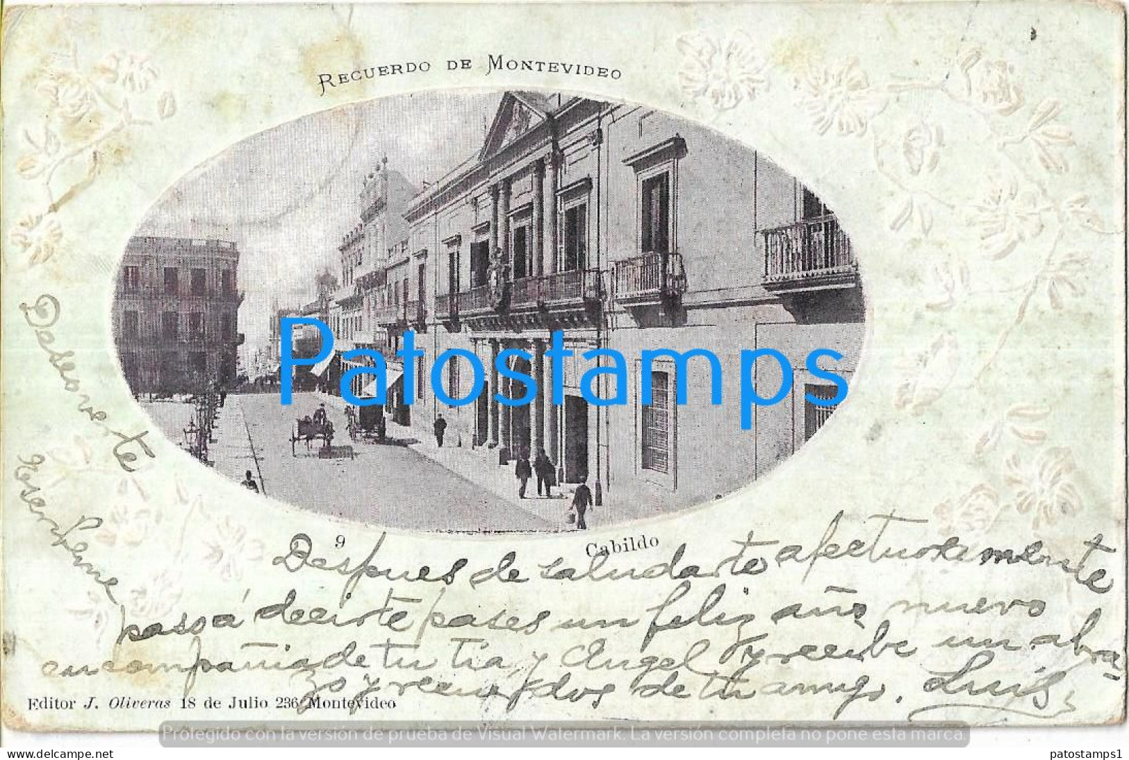 227708 URUGUAY MONTEVIDEO CABILDO VISTA PARCIAL SPOTTED POSTAL POSTCARD - Uruguay