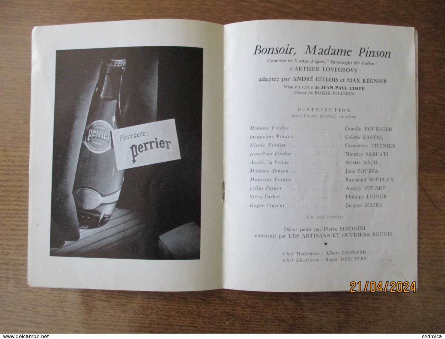 THEATRE DE LA PORTE St MARTIN SAISON 1963-1964 BONSOIR,MADAME PINSON - Programs
