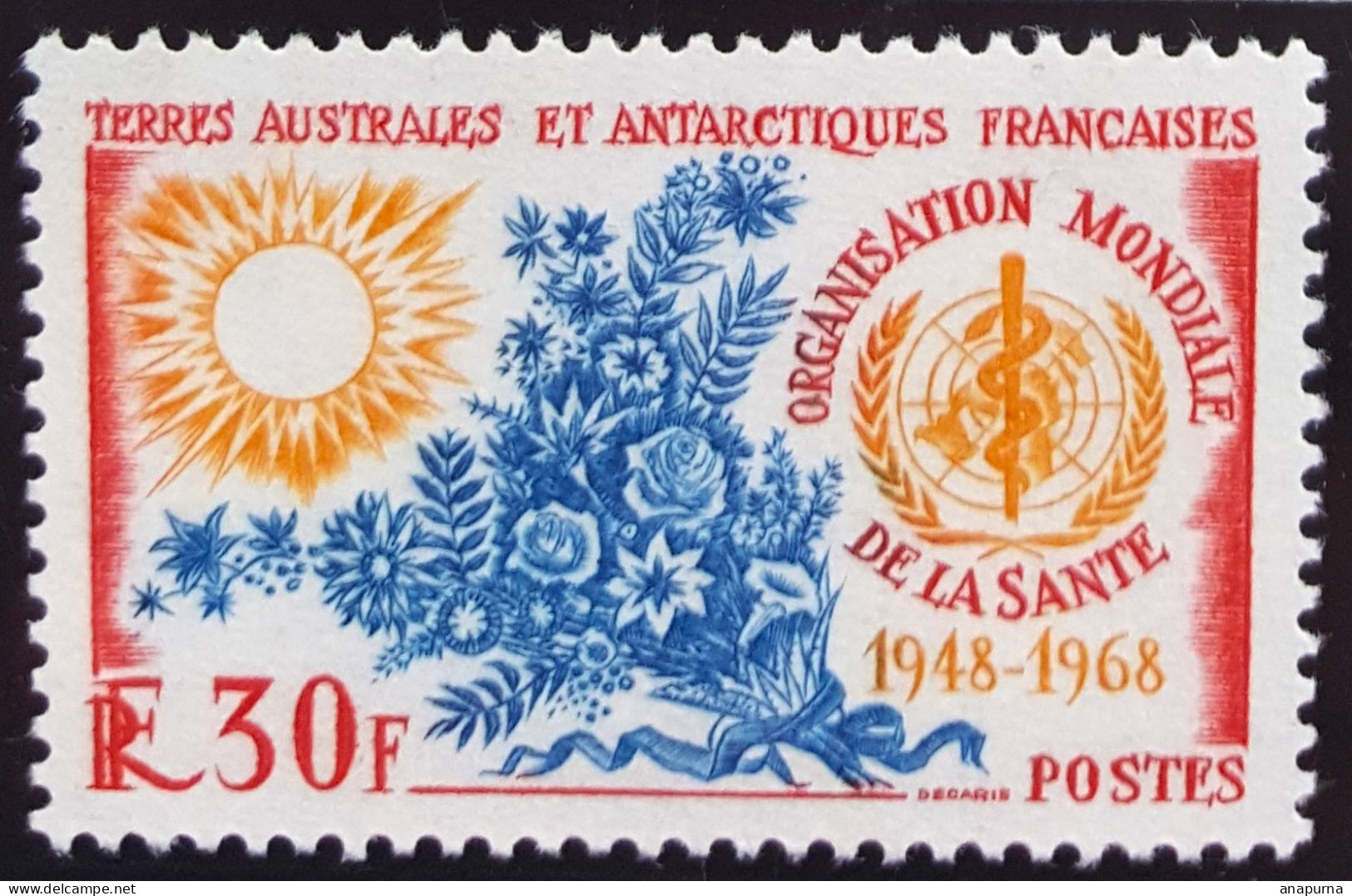 TIMBRE TAAF N° 26 20ème Anniversaire De L'Organisation Mondiale De La Santé - Unused Stamps