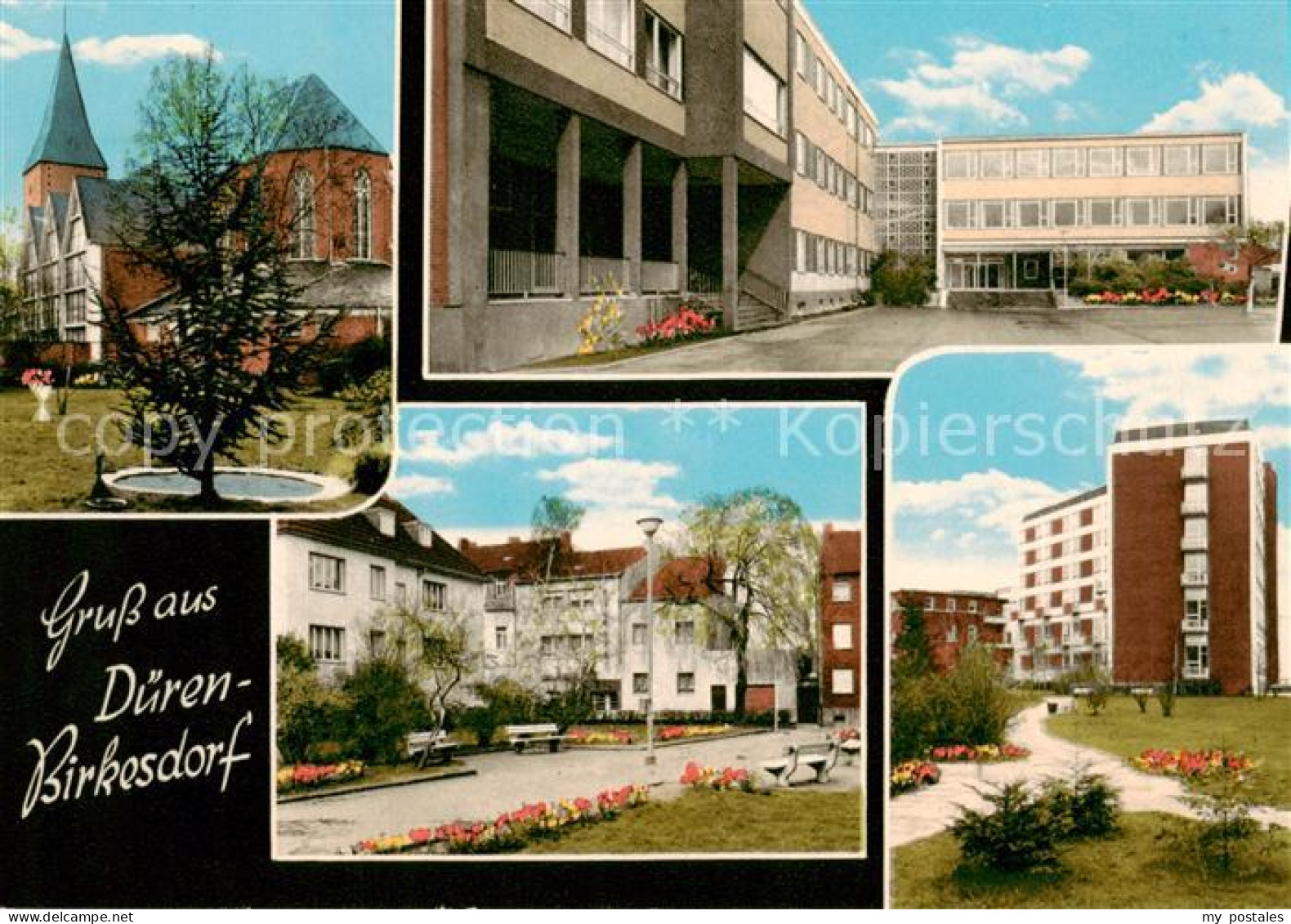 73852977 Birkesdorf Kirche Schule Strassenpartie Park Birkesdorf - Dueren