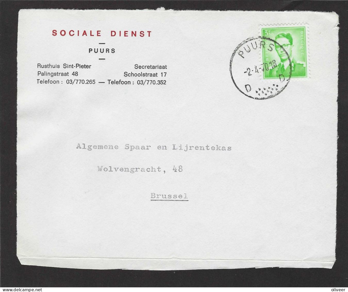 OCB 1068P3 - 3,50 Fr. Boudewijn Op Briefvoorzijde - Devant De Lettre - PUURS - 1970 - 1953-1972 Occhiali