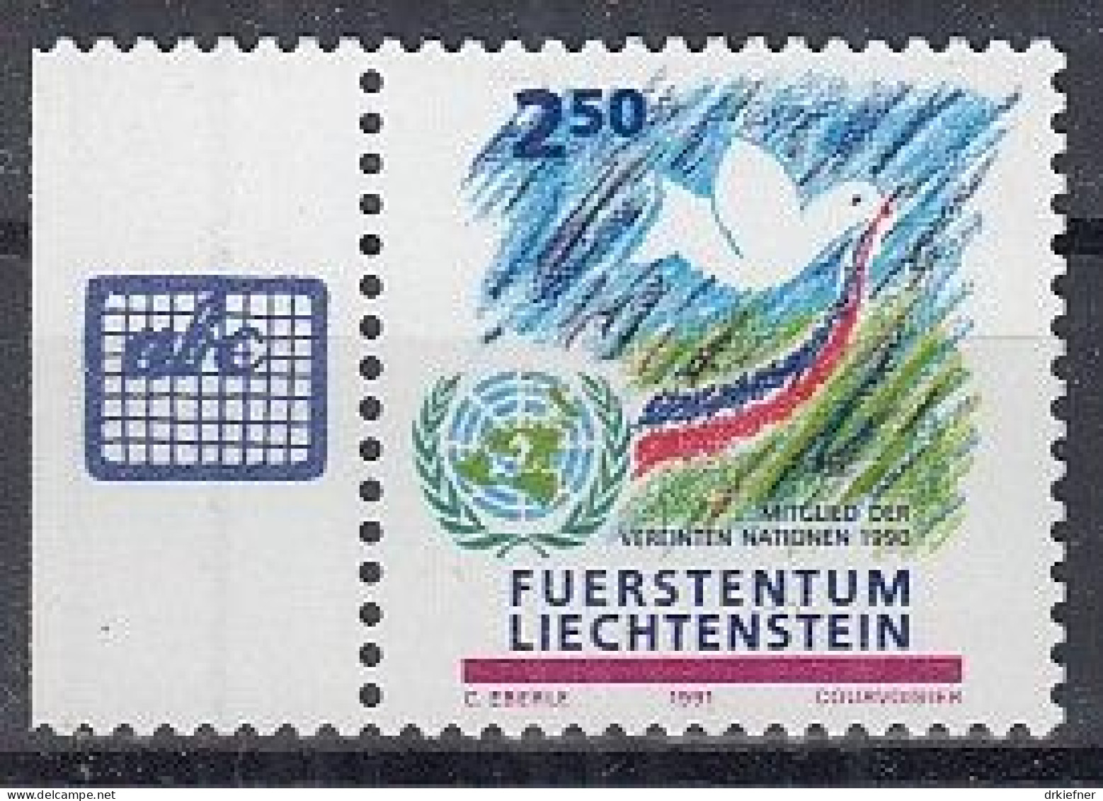 LIECHTENSTEIN  1015, Postfrisch **, Beitritt Liechtensteins Zu Den Vereinten Nationen (1990), 1991 - Ungebraucht