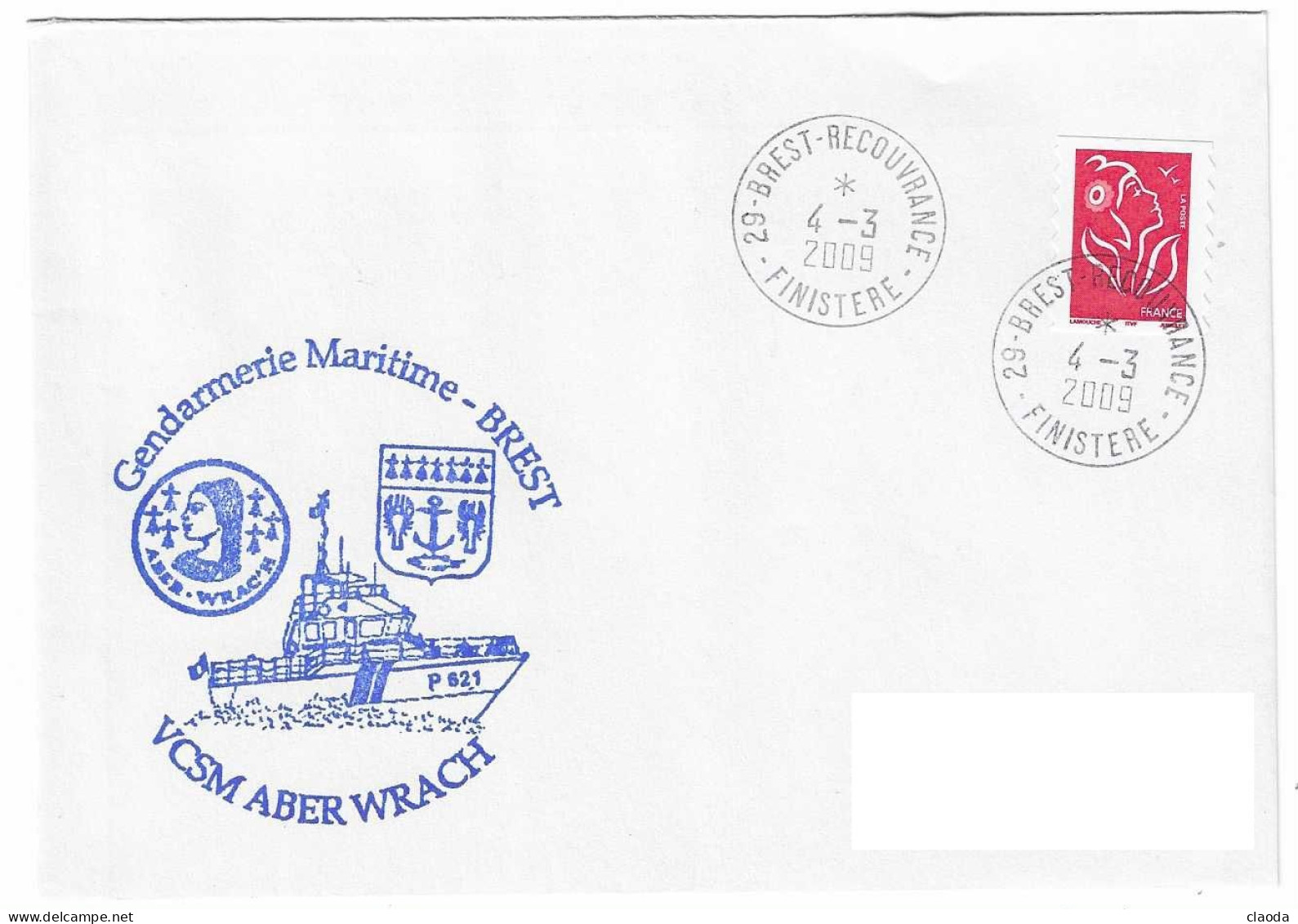 X321  -  GENDARMERIE MARITIME -  BRIGADE DE BREST - VCSM ABER WRACH - Posta Marittima