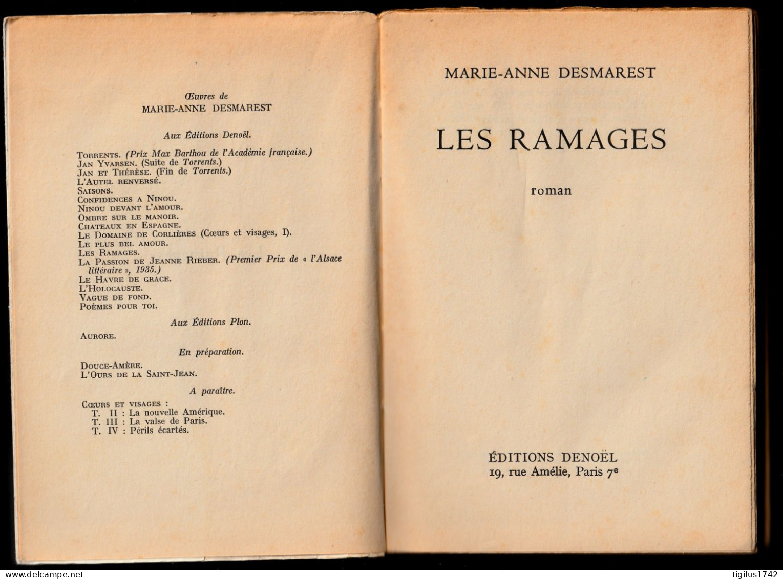 Marie Anne Desmarest. Les Ramages, Denoël, 1955 - Acción