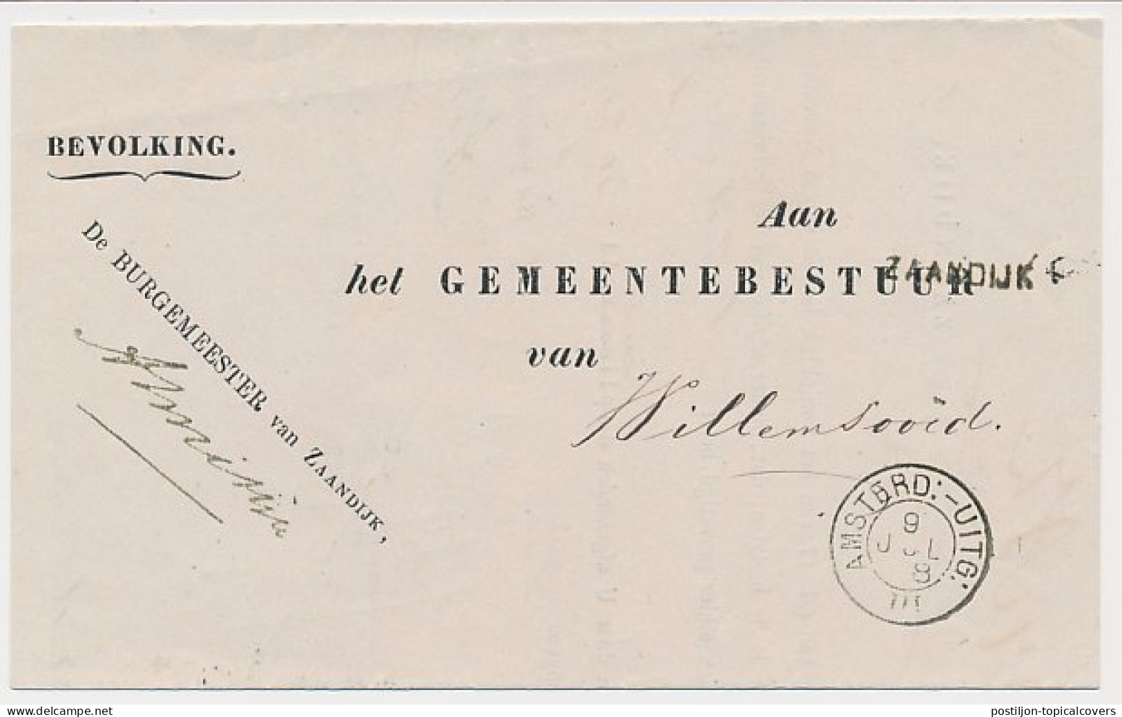 Zaandijk - Trein Kleinrondstempel Amsterdam - Uitgeest III 1878 - Lettres & Documents