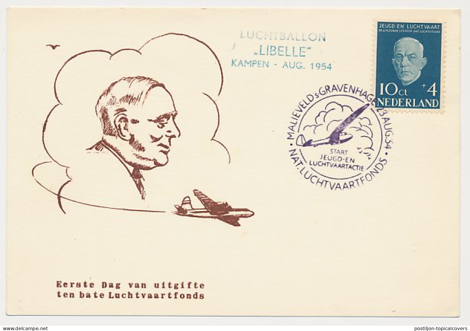 FDC / 1e Dag Em. Nationaal Luchtvaartfonds 1954 - Non Classés