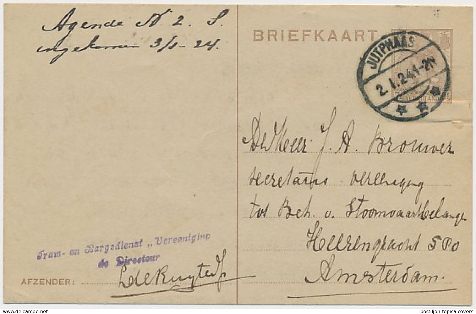 Briefkaart Jutphaas 1924 - Tram- En Bargedienst - Unclassified