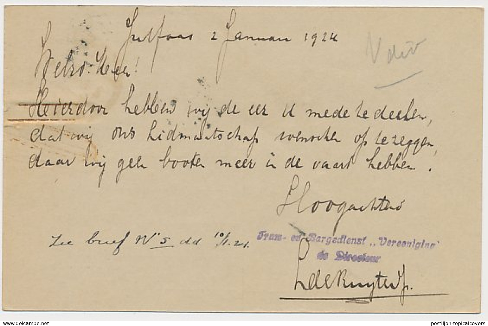 Briefkaart Jutphaas 1924 - Tram- En Bargedienst - Unclassified