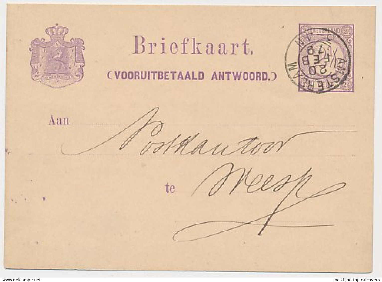 Briefkaart G. 19 A-krt. Amsterdam - Weesp 1879 - Postal Stationery