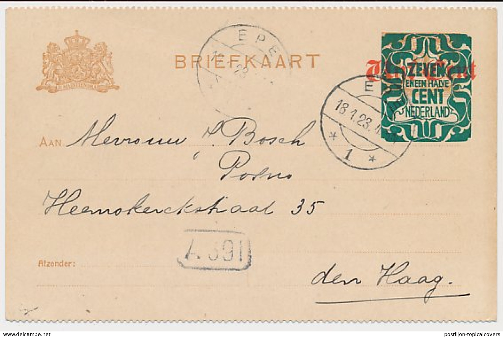 Briefkaart G. 176 B II Epe - S Gravenhage 1923 - Postal Stationery