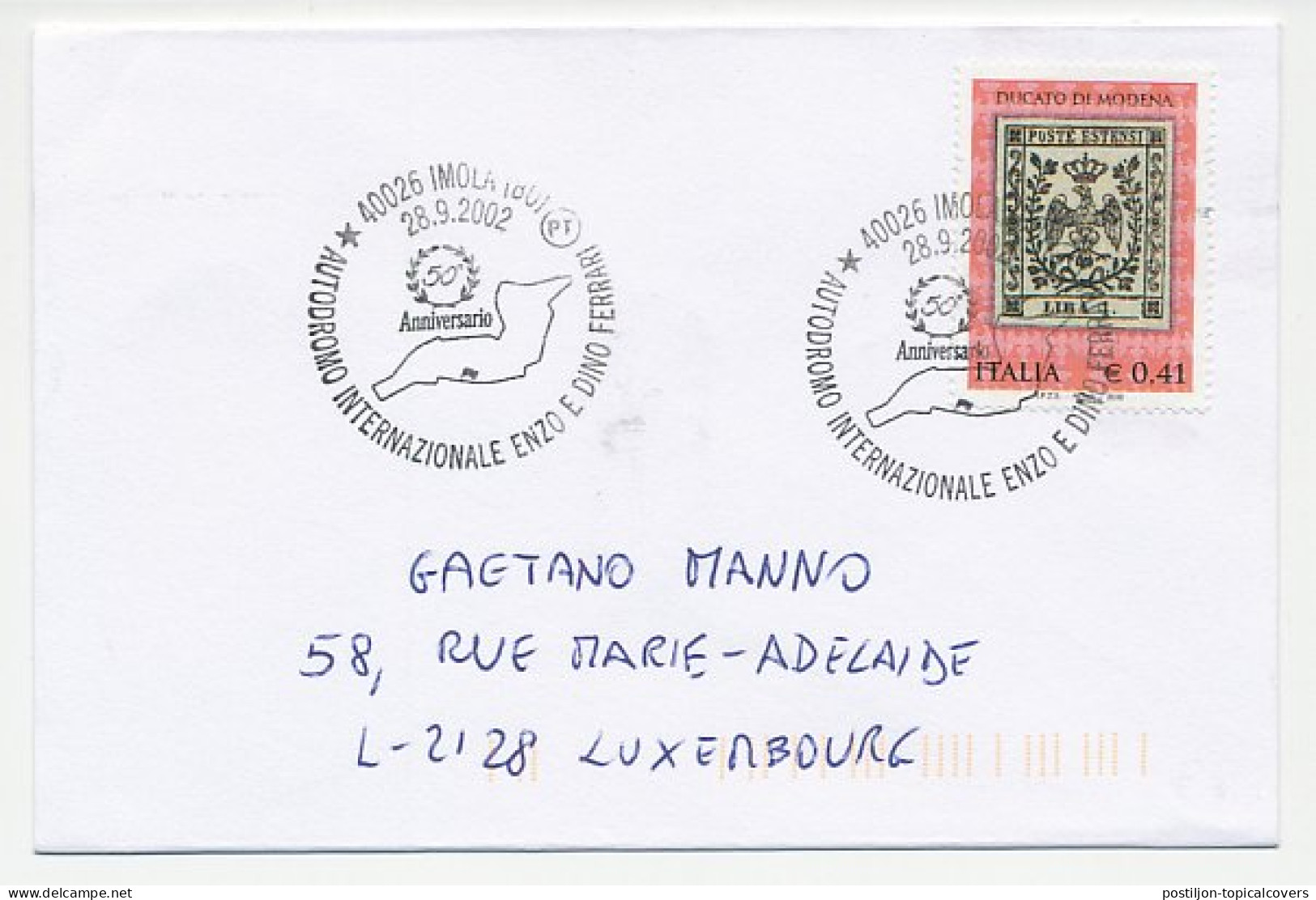 Cover / Postmark Italy 2002 Car Racing - Enzo E Dino Ferrari - Sonstige & Ohne Zuordnung