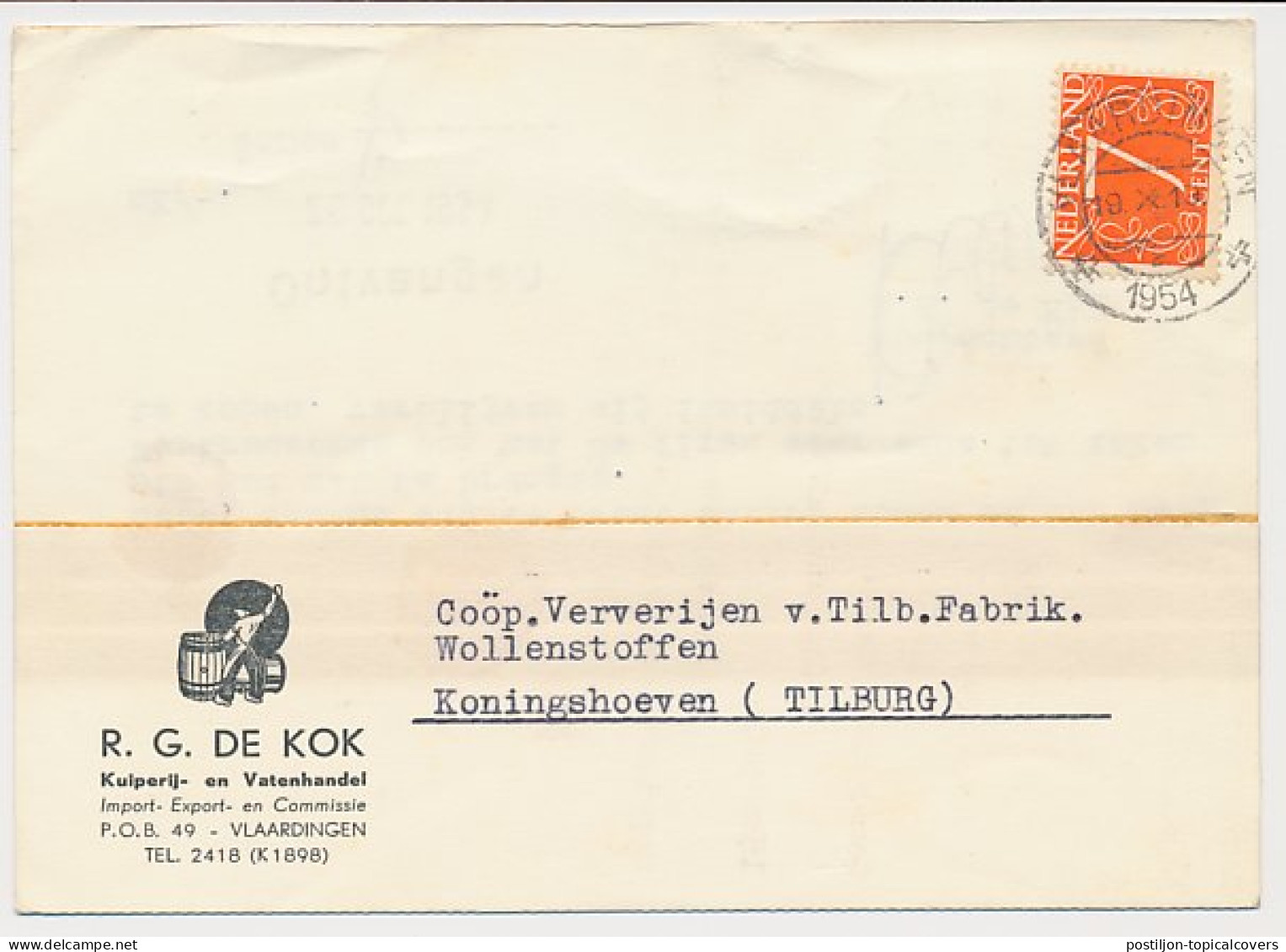 Firma Briefkaart Vlaardingen 1954 - Kuiperij - Vatenhandel - Unclassified