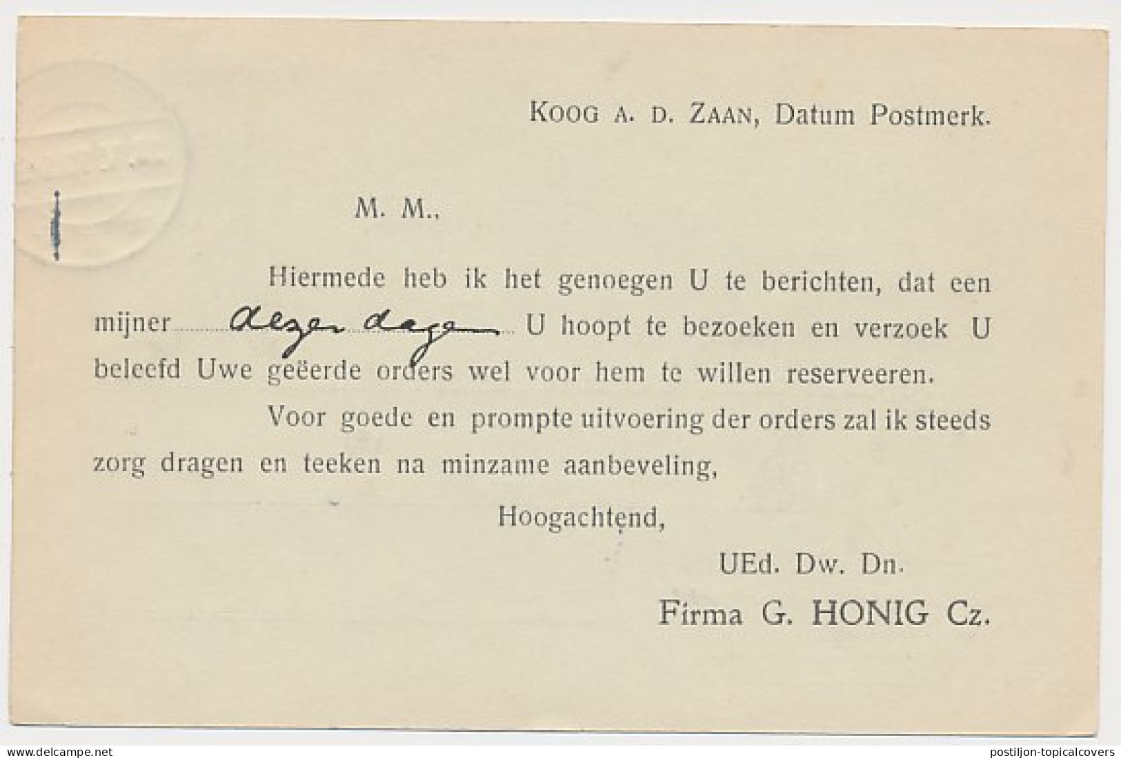 Firma Briefkaart Koog Zaandijk 1913 - Stoomhoutzagerij - Unclassified