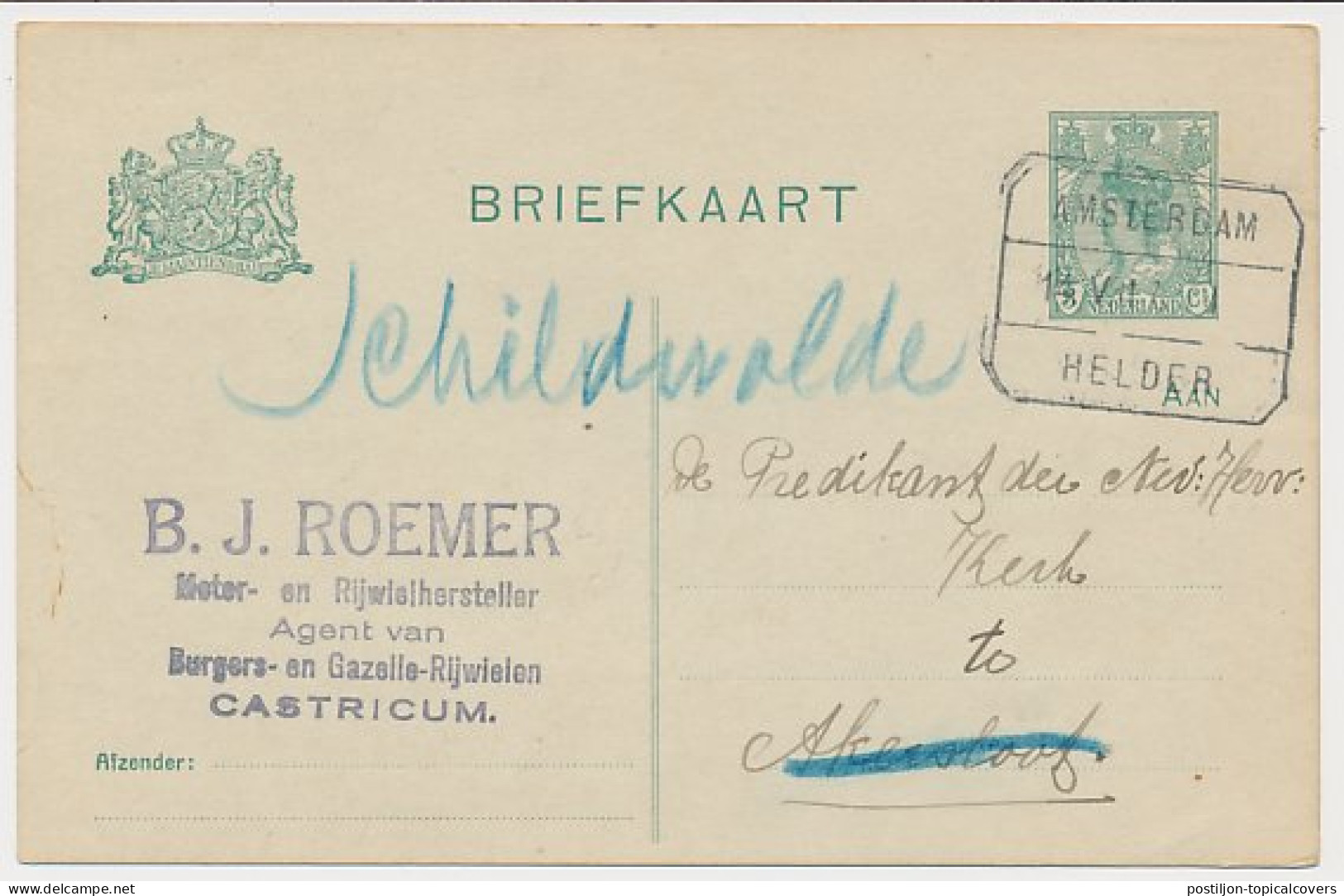 Treinblokstempel : Amsterdam - Helder I 1917 ( Castricum ) - Unclassified