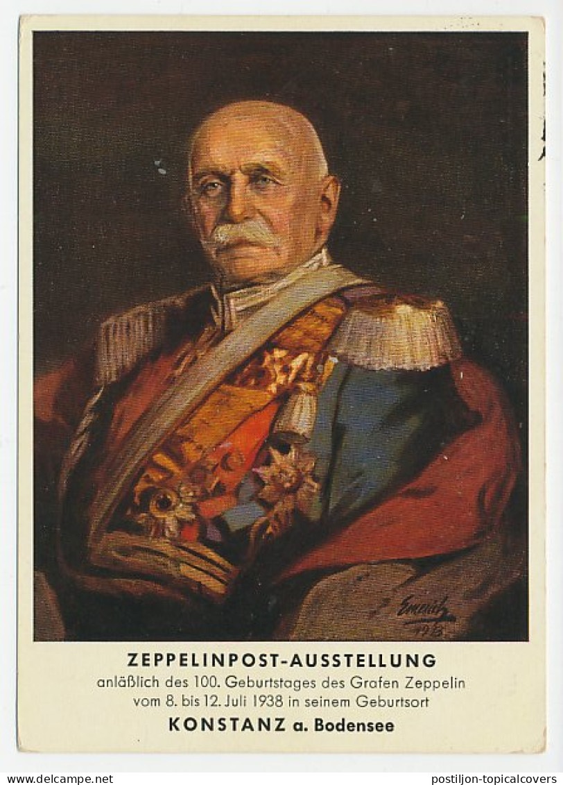Postal Stationery Germany 1938 Ferdinand Von Zeppelin - Zeppelinmail Exhibition - Aerei