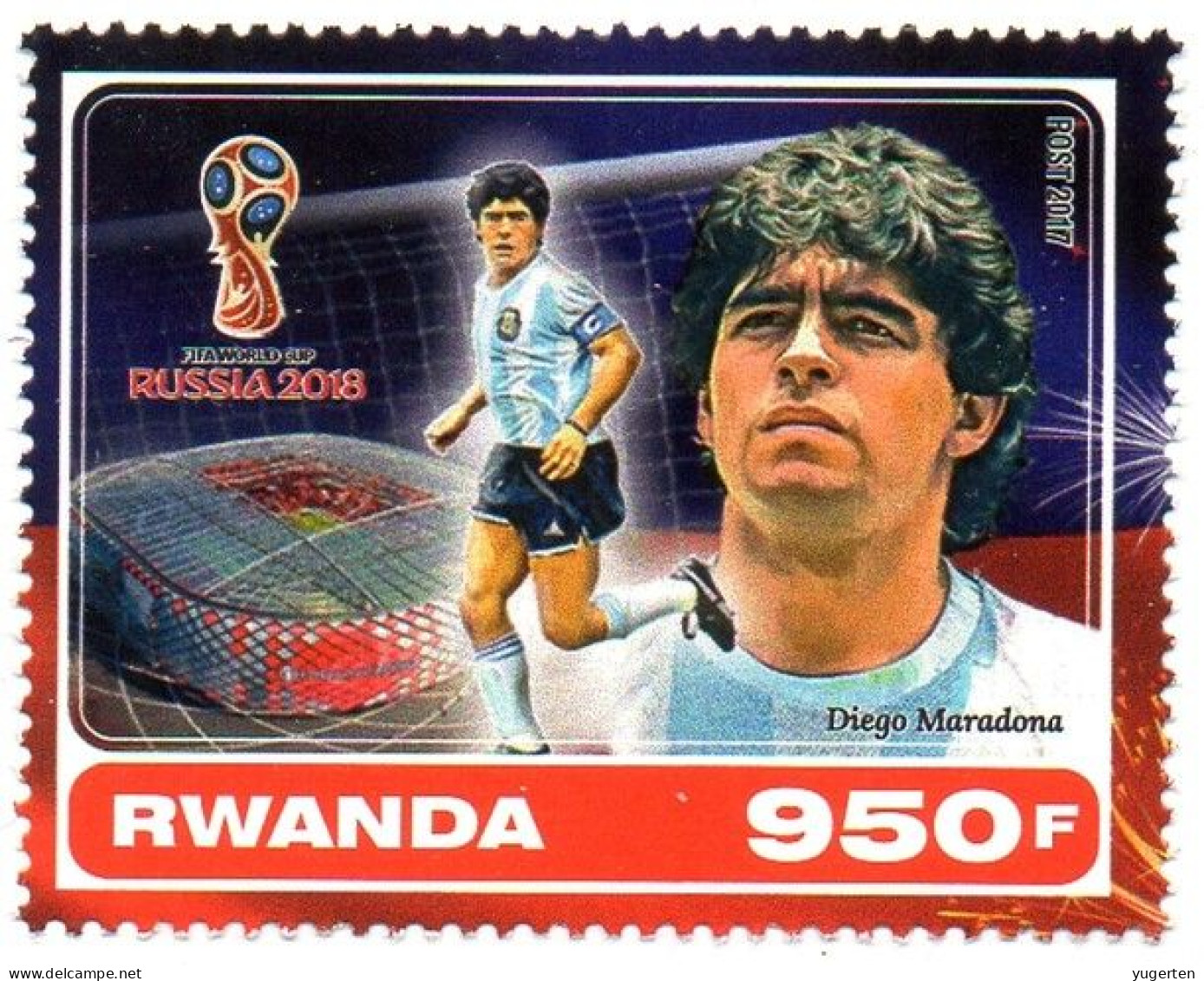 RWANDA 2017 - 1v - MNH - Maradona - Fußball - Futbol Stadium - World Cup Russia Soccer Calcio Argentina Football Napoli - Sonstige & Ohne Zuordnung