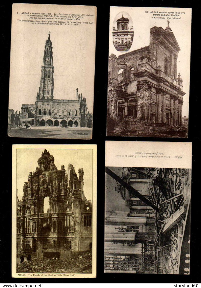 Arras Les Bombardements Guerre 1914-1918 Lot De 8 Cartes - Arras