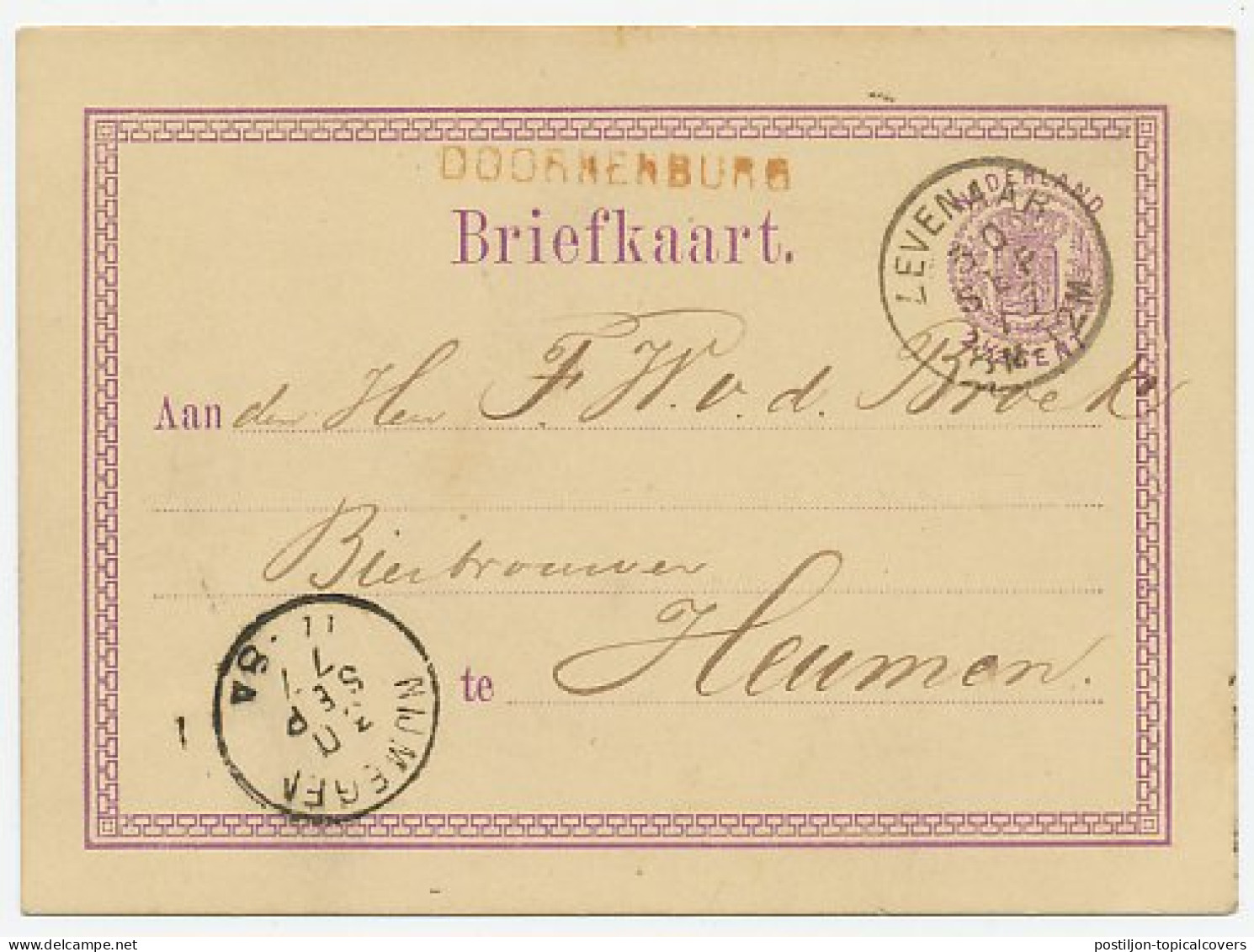 Naamstempel Doornenburg 1877 - Cartas & Documentos