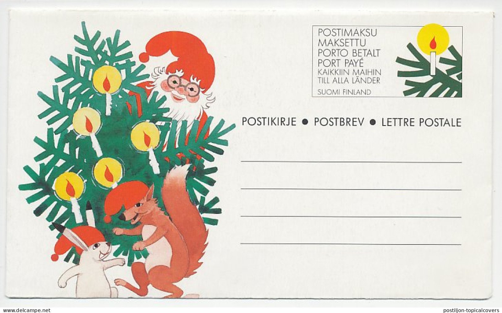 Postal Stationery Finland 1991 Santa Claus - Squirrel - Hedgehog - Hare - Christmas
