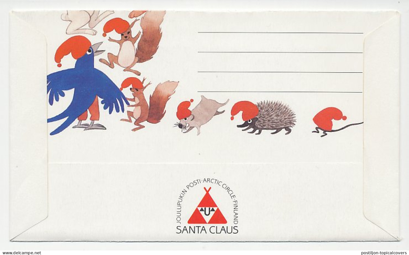 Postal Stationery Finland 1991 Santa Claus - Squirrel - Hedgehog - Hare - Christmas
