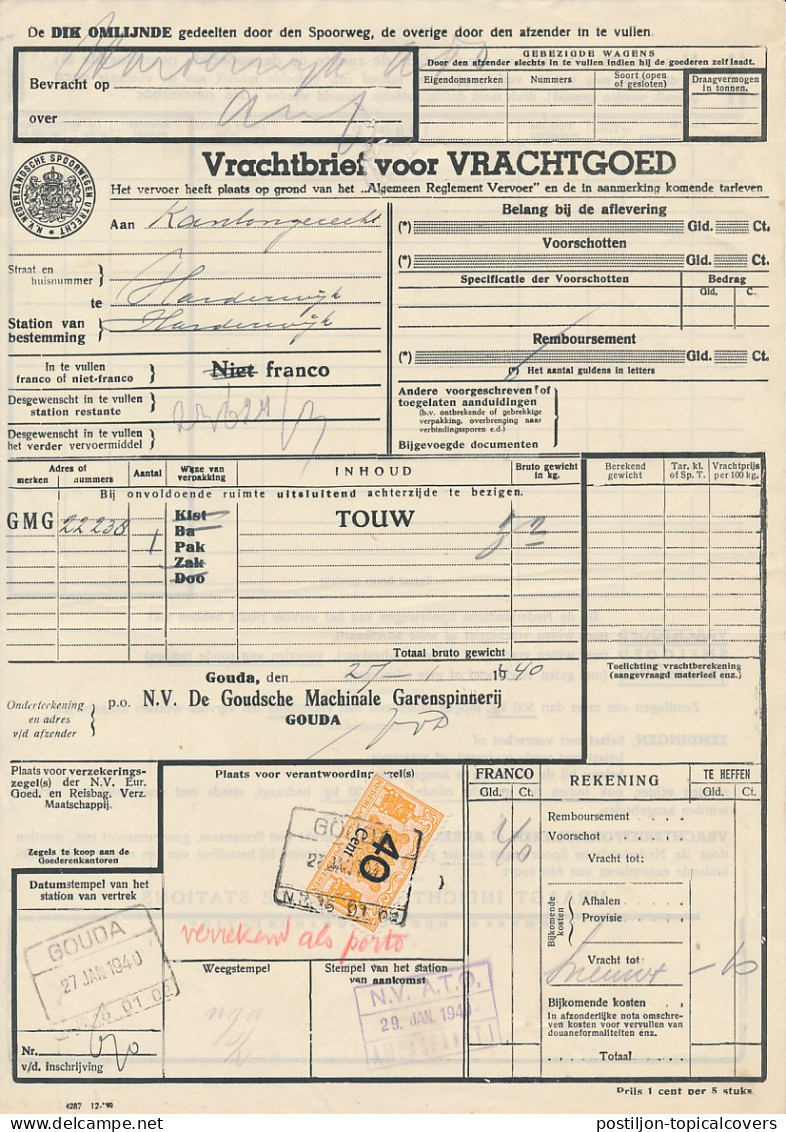 Vrachtbrief / Spoorwegzegel N.S. Gouda - Harderwijk 1940 - Sin Clasificación